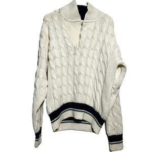 Vintage Reunion Varsity Cable Knit Sweater 80s 100% Cotton Pullover Cream Small